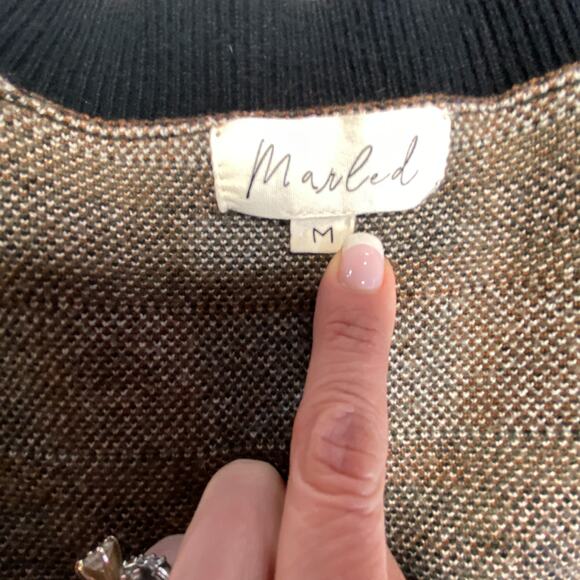 Marled Medium Plaid Button Cardigan Brown Black V-Neck Long Sleeve Soft Stretch - Picture 7 of 13